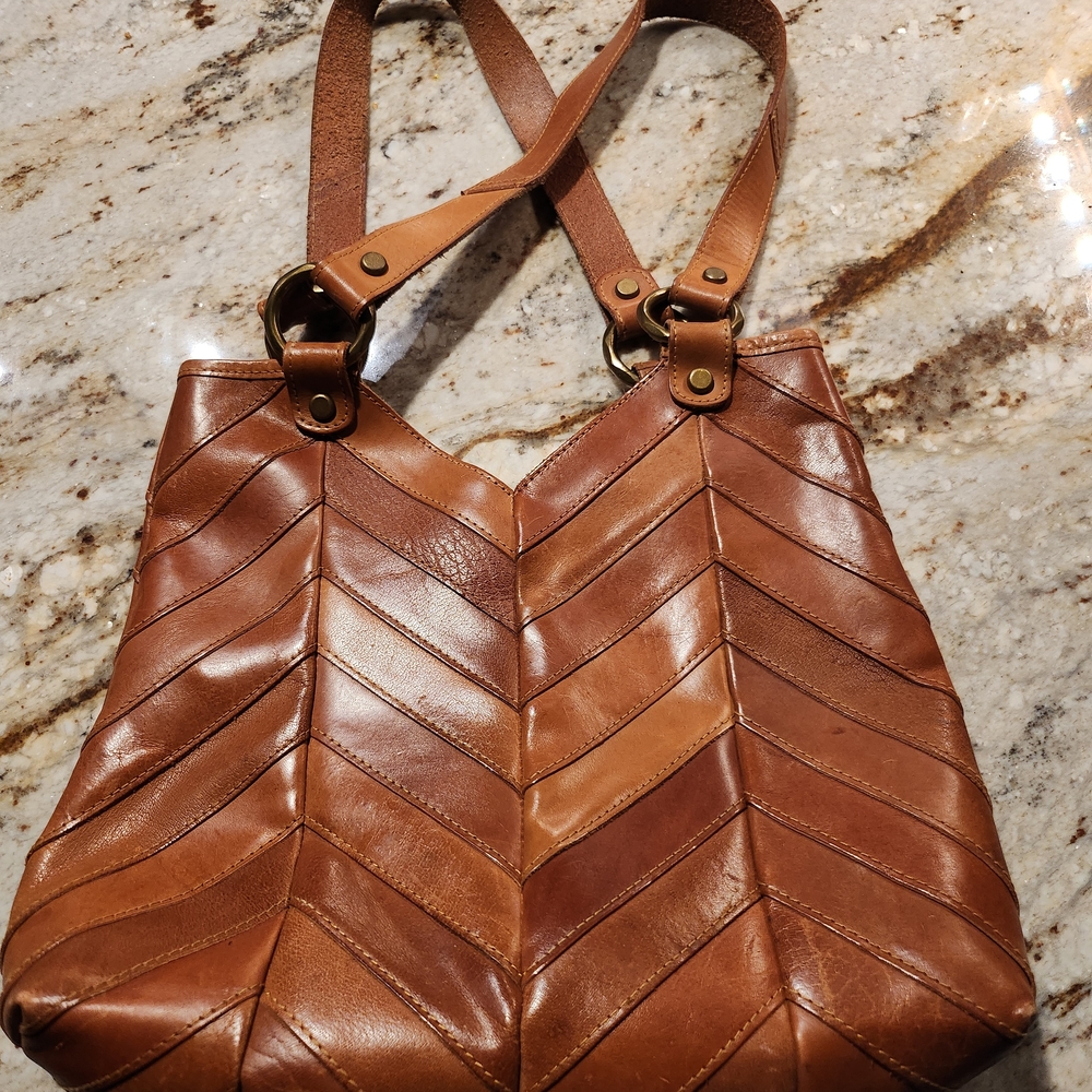 Brown Leather Chevron Tote Bag